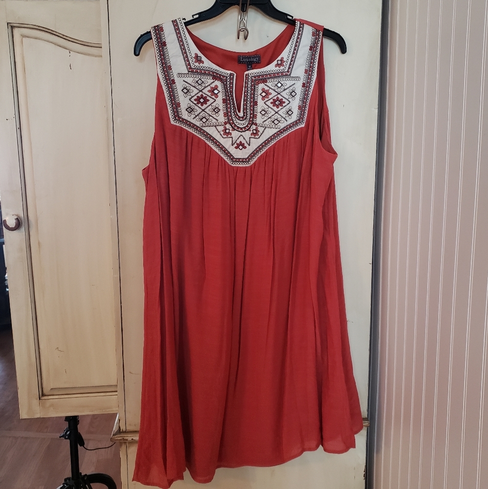 Embroidered coral dress